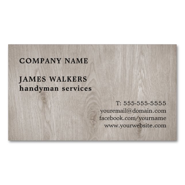 Professional Simple Wooden Floor Handyman Magnetic Business Card (Front)