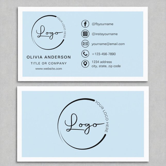 Professional Sky Blue Business Logo Social Media Business Card (Creator Uploaded)