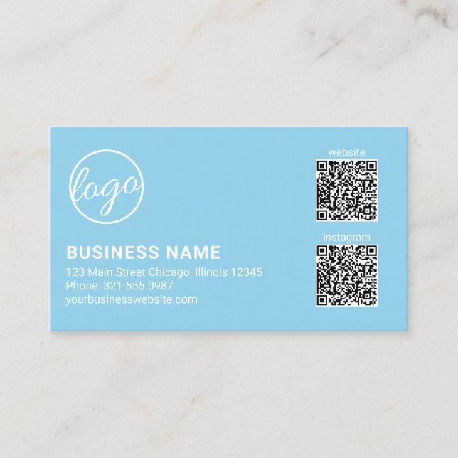 Professional Sky Blue Logo QR Code Modern Business Card (Front)