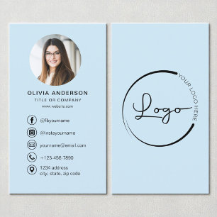 Professional Sky Blue Photo Logo Social Media Business Card