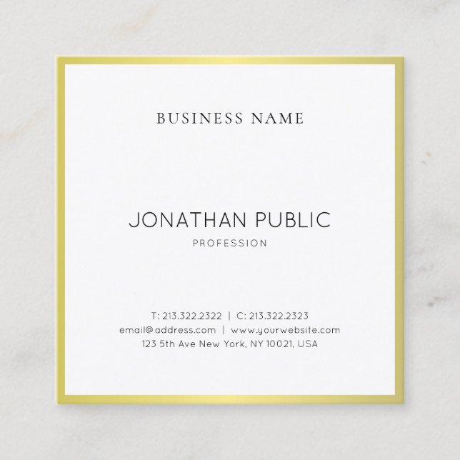 Professional Sleek Design Elegant Gold Plain Luxe Square Business Card (Front)