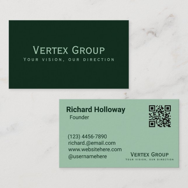 Professional Sleek Modern Bold Dark Green Clean Business Card (Front/Back)