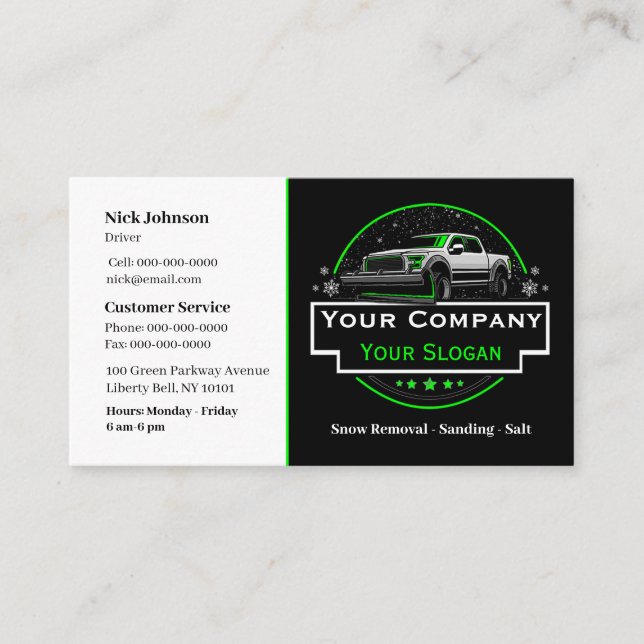 Professional Snow Removal, Snow Ploughing Company Business Card (Front)