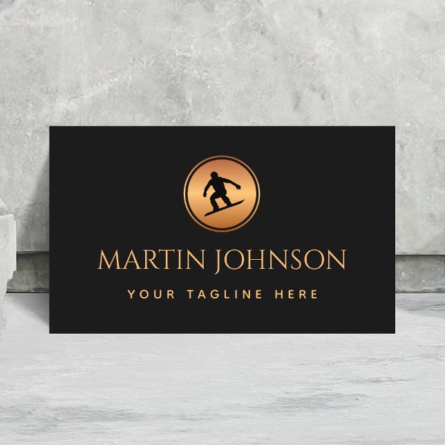 Professional Snowboarding Coach Gold & Black Logo Business Card (Creator Uploaded)