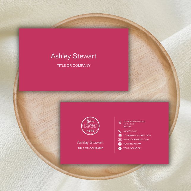 Professional Social media Logo Modern Hot Pink Business Card (Creator Uploaded)