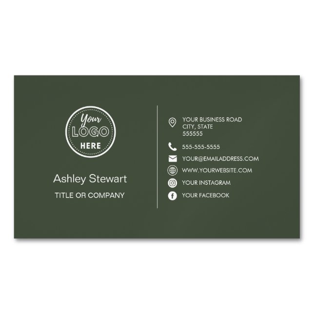 Professional Social media Logo Modern Trendy Green Magnetic Business Card (Front)
