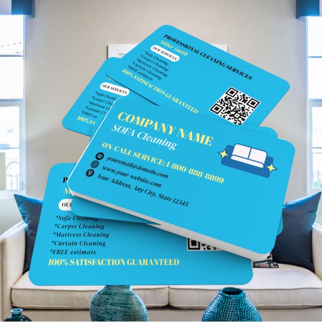 Professional Sofa Cleaning Logo QR Code Business Card (Creator Uploaded)