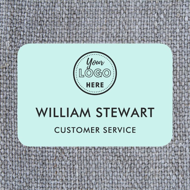 Professional Soft Blue Custom Logo Employee Staff Name Tag (Creator Uploaded)