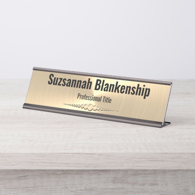 Professional Soft Gold Faux Metallic Custom Desk Name Plate (Front)