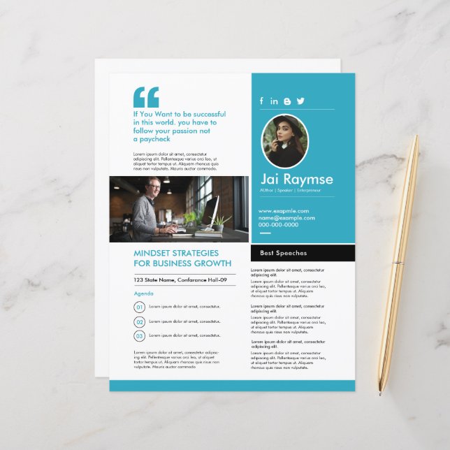 Professional Speaker One Sheet Template (Front/Back In Situ)