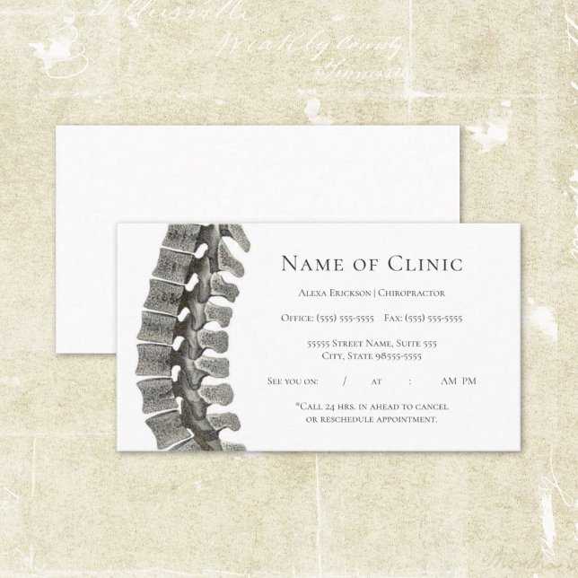 Professional Spine Chiropractor Appointment (Professional Spine Chiropractor Appointment Reminder Business Cards)