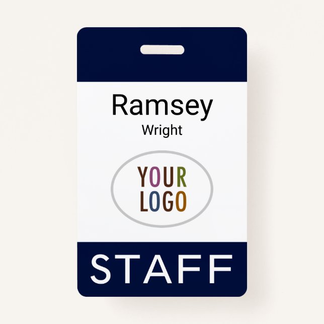 Professional Staff Name Badge with Logo Navy Blue ID Badge (Front)