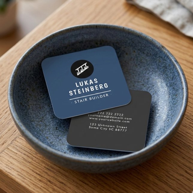 Professional Stair Builder Contractor Square Business Card (Creator Uploaded)