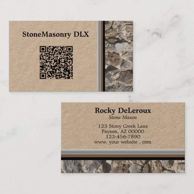 Professional Stonemason Wall Border QR Code Business Card (Front/Back)