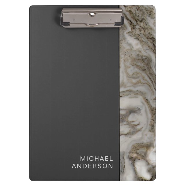 Professional Style Marble and Black with Name Clipboard (Front)