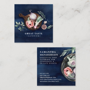 Professional Stylish Blue Watercolor Catering Square Business Card