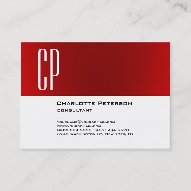 Professional Stylish Chubby Red White Monogram Business Card (Front)