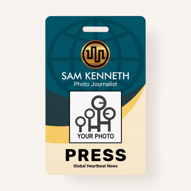 Professional Stylish Global Wave Press Staff Photo ID Badge (Front)