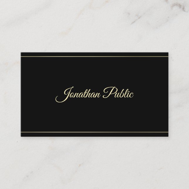 Professional Stylish Gold Hand Script Font Classy Business Card (Front)