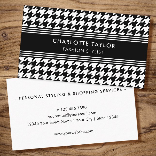 Professional Stylish Houndstooth Black White Business Card (Creator Uploaded)