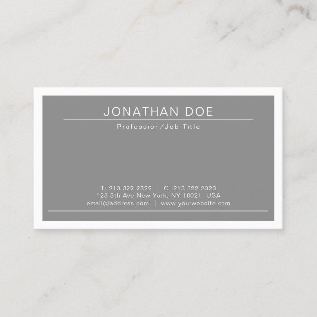 Professional Stylish Modern Grey Simple Plain Business Card (Front)