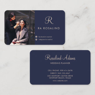 Professional Stylish Navy Blue Monogrammed Photo Business Card