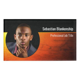 Professional Sunset Orange Art Custom Photo Name Tag