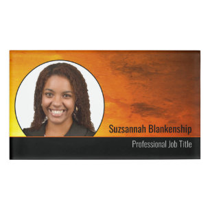 Professional Sunset Orange Art Custom Photo Name Tag