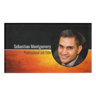 Professional Sunset Orange Art Custom Photo Name Tag