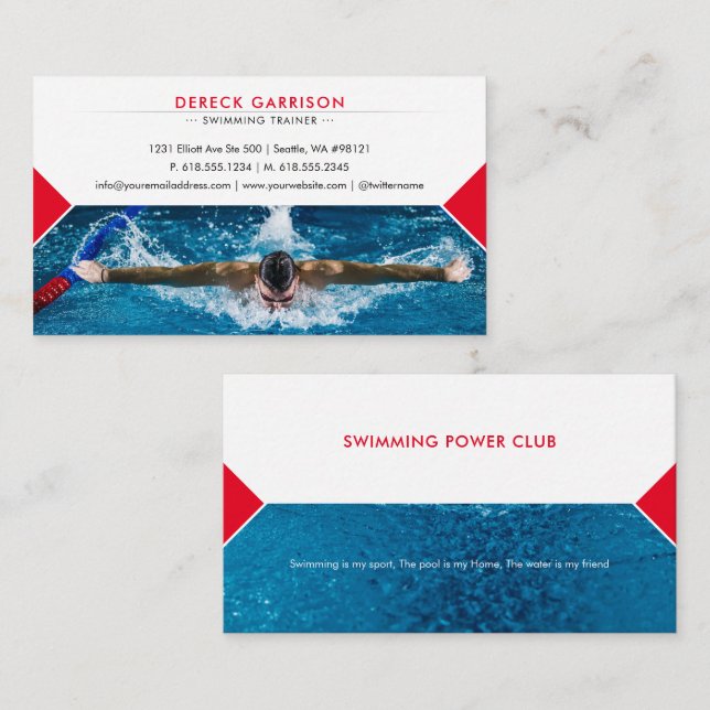 Professional Swimming Trainer | Coach Business Card (Front/Back)