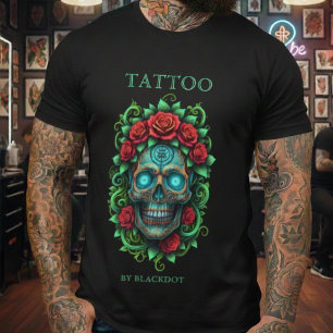 Professional Tattoo Artist Floral Skull Design T-Shirt
