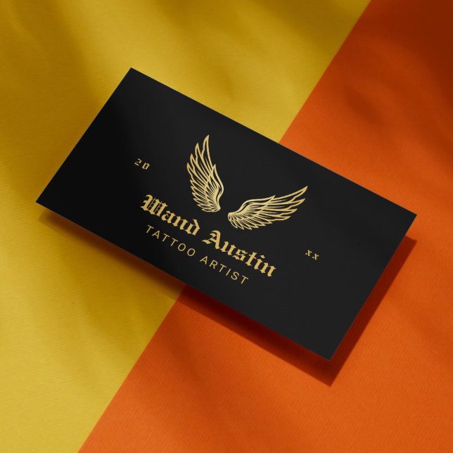  Professional Tattoo Shop Wings Black And Gold Business Card (Creator Uploaded)