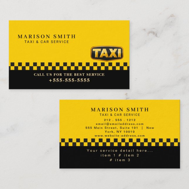 Professional Taxi Service  Business Card (Front/Back)