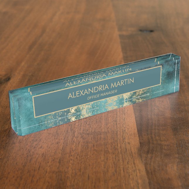 Professional Teal Gold Grunge Abstract Nameplate (Side)