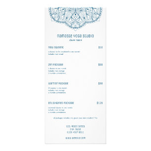 Professional Teal Yoga Class Rates Custom Photo Rack Card