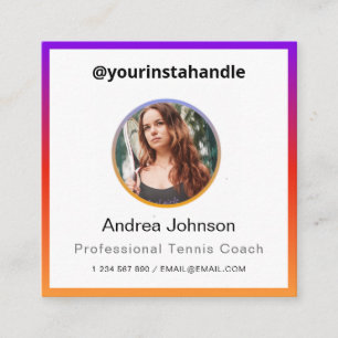 Professional Tennis Coach Photo & QR Code Colourfu Square Business Card