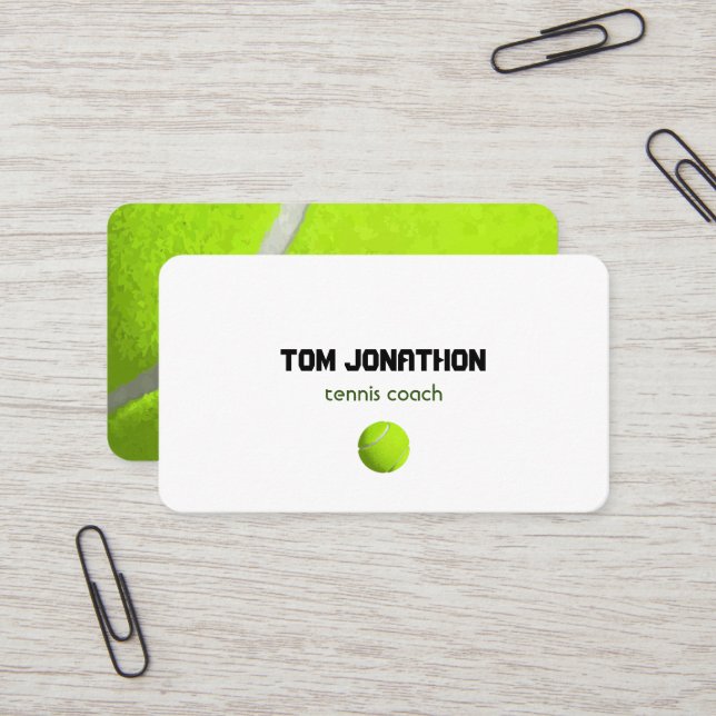 Professional Tennis Coach White Business Card (Front/Back In Situ)