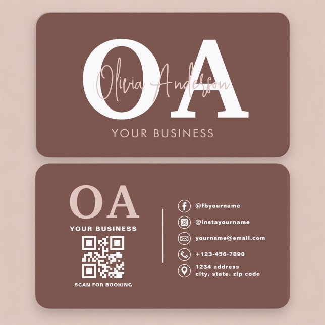Professional Terracotta QR Code Monogram Business Card (Creator Uploaded)