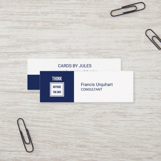 Professional Think outside box Navy Blue Modern Mini Business Card (Front/Back In Situ)