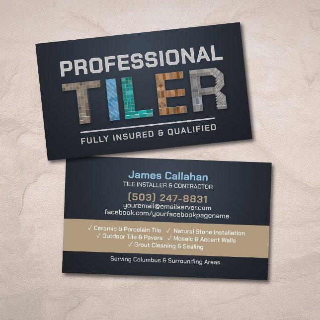 Professional Tile Installer - Stone Contractor Business Card (Creator Uploaded)
