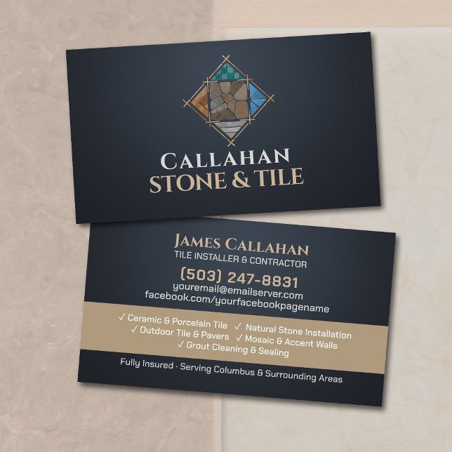 Professional Tile Installer - Stone Contractor Business Card (Creator Uploaded)