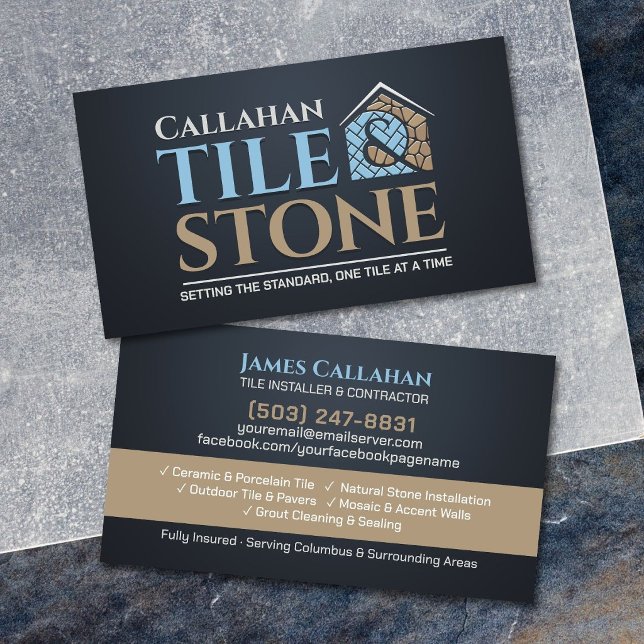 Professional Tile Installer - Stone Contractor Business Card (Creator Uploaded)