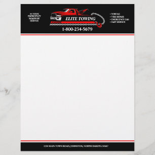 Professional Tow Truck and Roadside Assistance Custom Letterhead