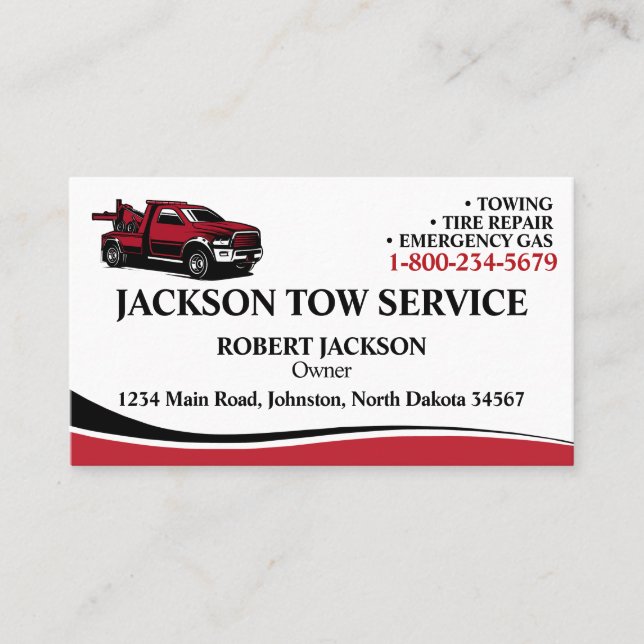 Professional Tow Truck Service Business Card (Front)