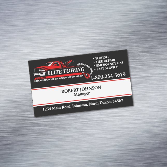 Professional Tow Truck Service Magnetic Business Card (In Situ)