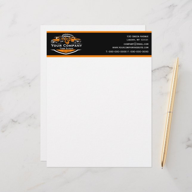 Professional Towing Company, Hauling Service Custom Letterhead (Front/Back In Situ)