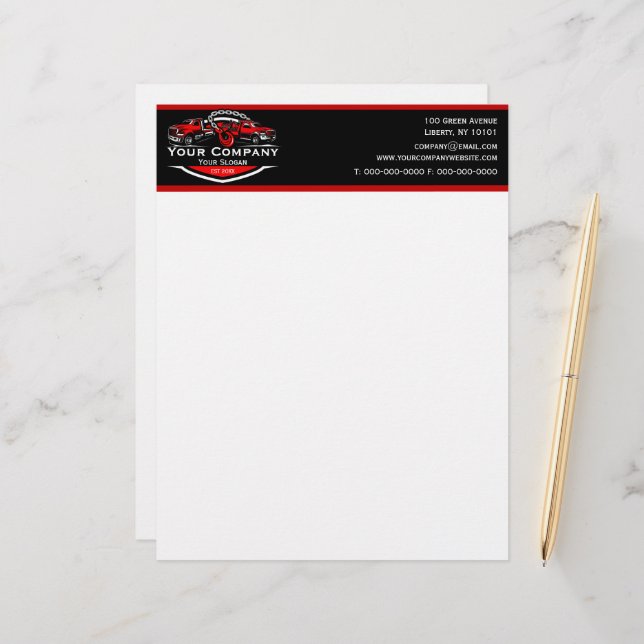 Professional Towing Company, Hauling Service Custom Letterhead (Front/Back In Situ)
