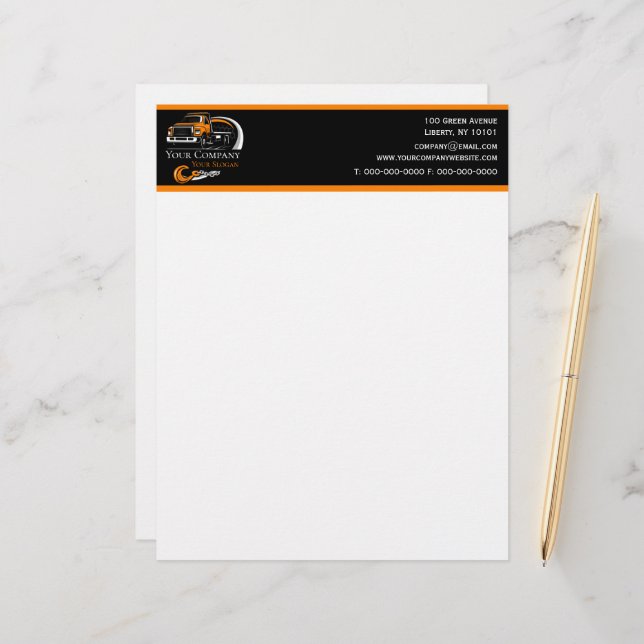 Professional Towing Company, Hauling Service Custom Letterhead (Front/Back In Situ)