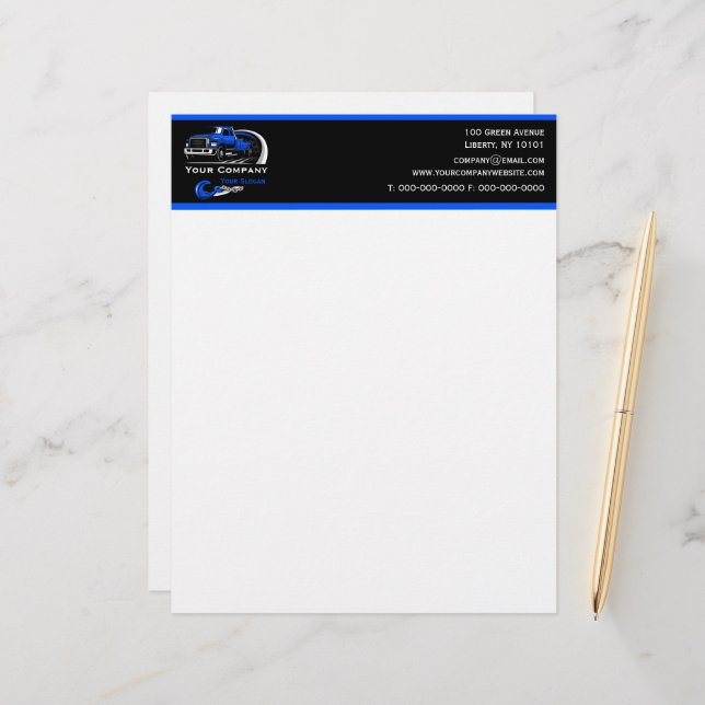 Professional Towing Company, Hauling Service Custom Letterhead (Front/Back In Situ)
