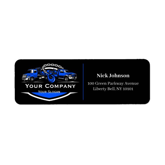 Professional Towing Company, Hauling Service Return Address Label (Front)